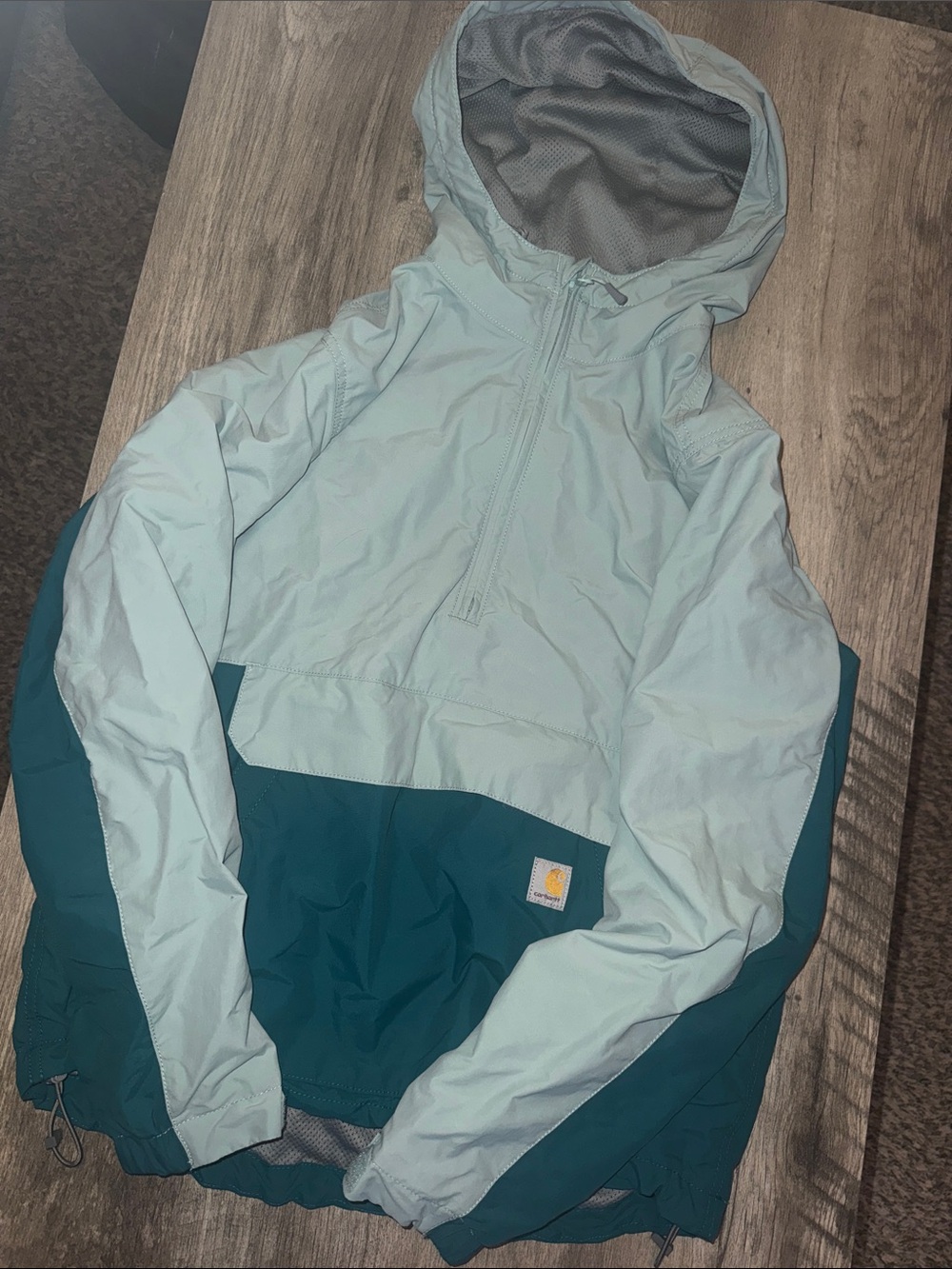 Carhartt Light Mint and Teal Half-Zip Hooded Anorak